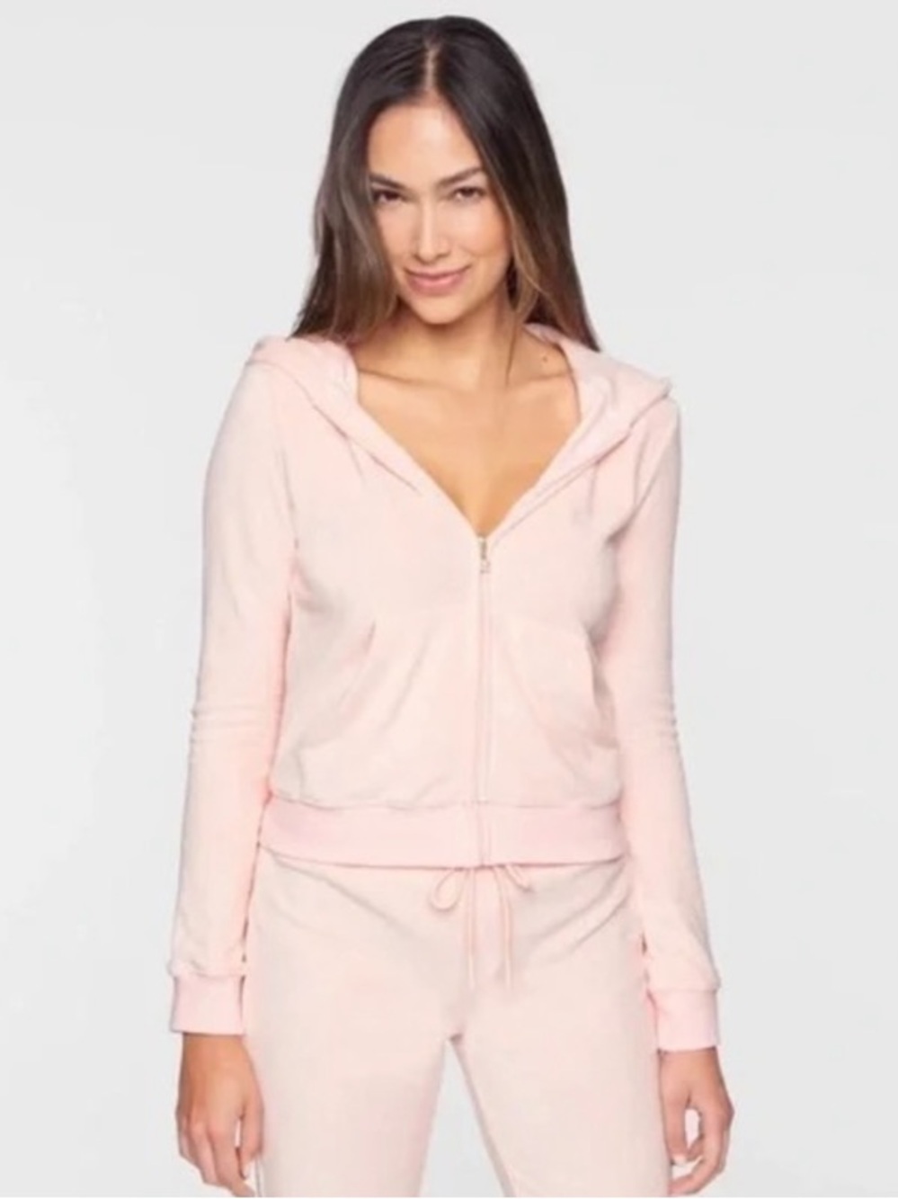 PAM & GELA Women's Terry Zip Hoodie Jacket Pink Cotton Classic Sweater Small